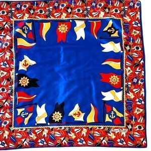 Vintage Nautical flags scarf 31” square, Laura Garaldi primary colors polyester